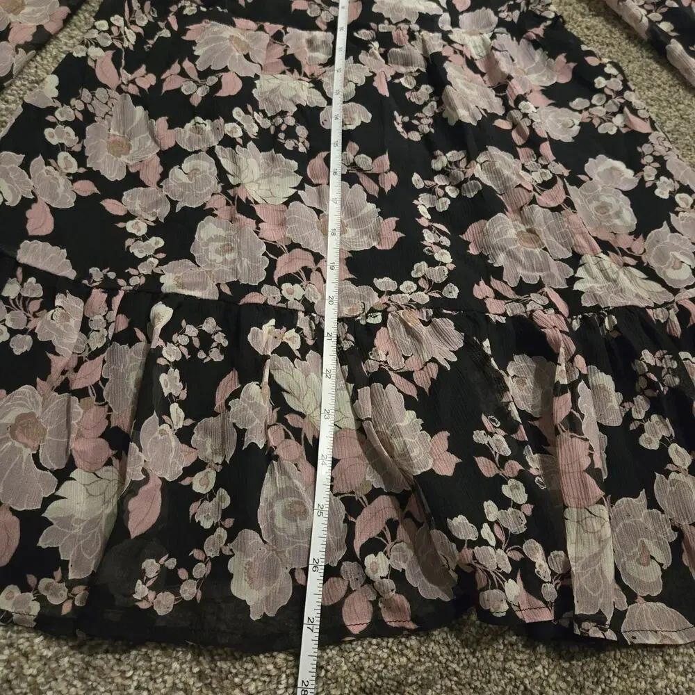 Paige Semi Dress Womens Size M Floral Sheer Sleeves 100% Silk Milkmaid Cottage